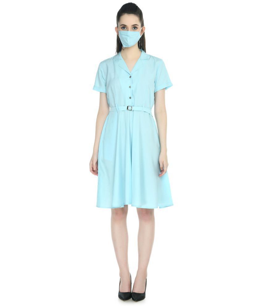     			Rudrakriti Crepe Blue A- line Dress - Single