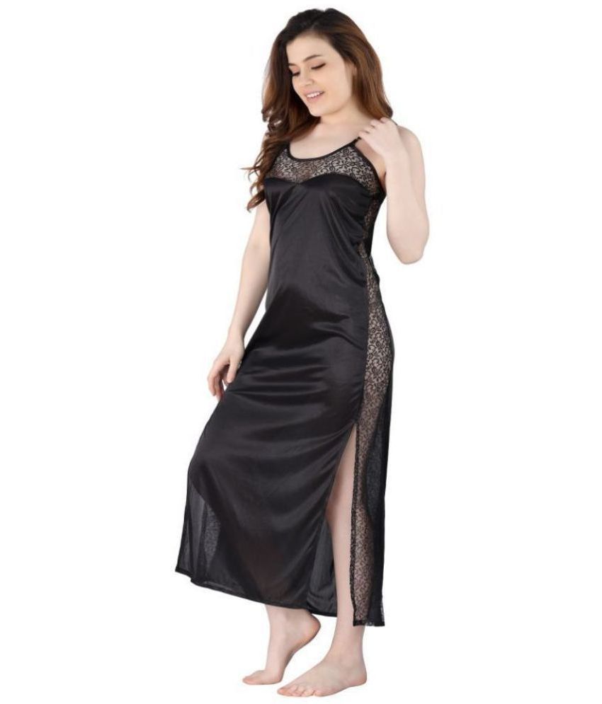     			Romaisa Satin Nighty & Night Gowns - Black Single