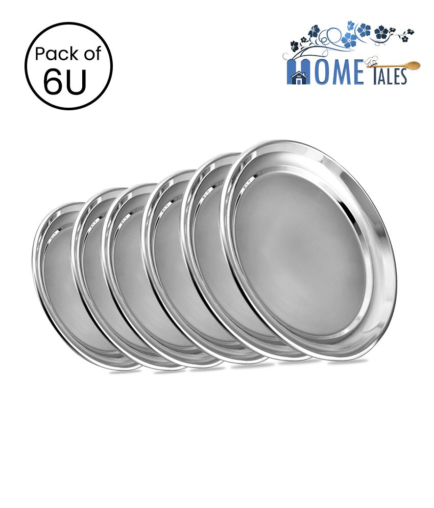     			HOMETALES Stainless Steel 11 Inches Rajbhog Plate, Pack of 6 U, 28 cm (Dia) per unit