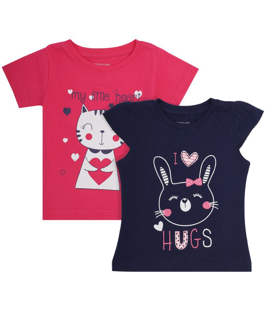     			Girls Fuchsia & Navy T-shirt