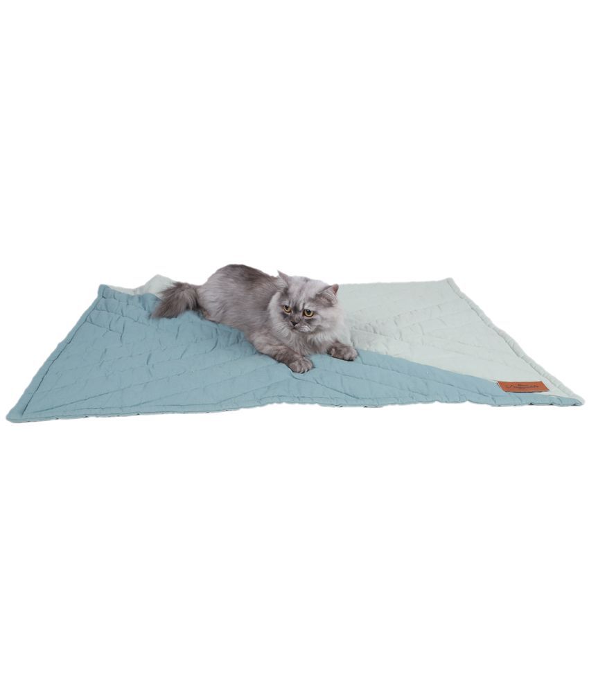 NUEVOS DOGGADIL Cotton Canvas Quilted Rectangle Cat Dog Pet Bed Mattress | Foldable Padded Pet Mat_ Blue Tone