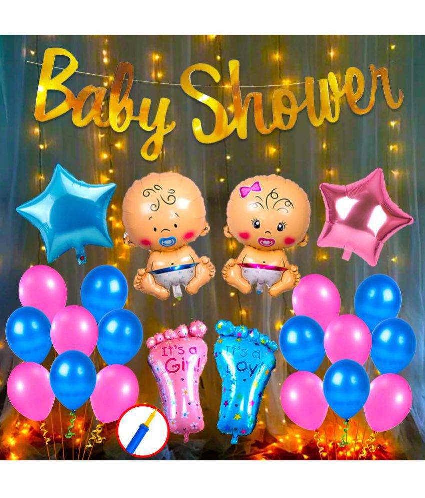     			Party Propz Baby Shower Decorations Set Combo 48Pcs Baby Shower Bunting, Boy Girl Balloon,Blue and Pink baby,BottleFeet,Hand Balloon Pump For Maternity Material Items Supplies