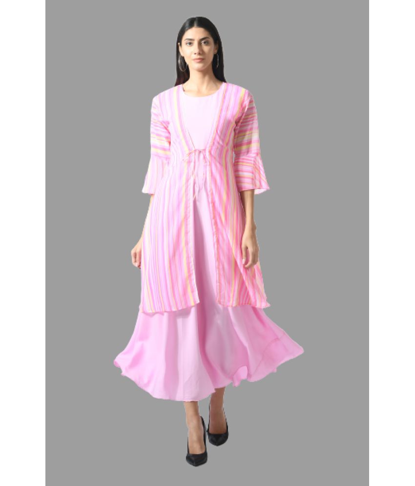     			Rudrakriti Poly Crepe Pink A- line Dress -