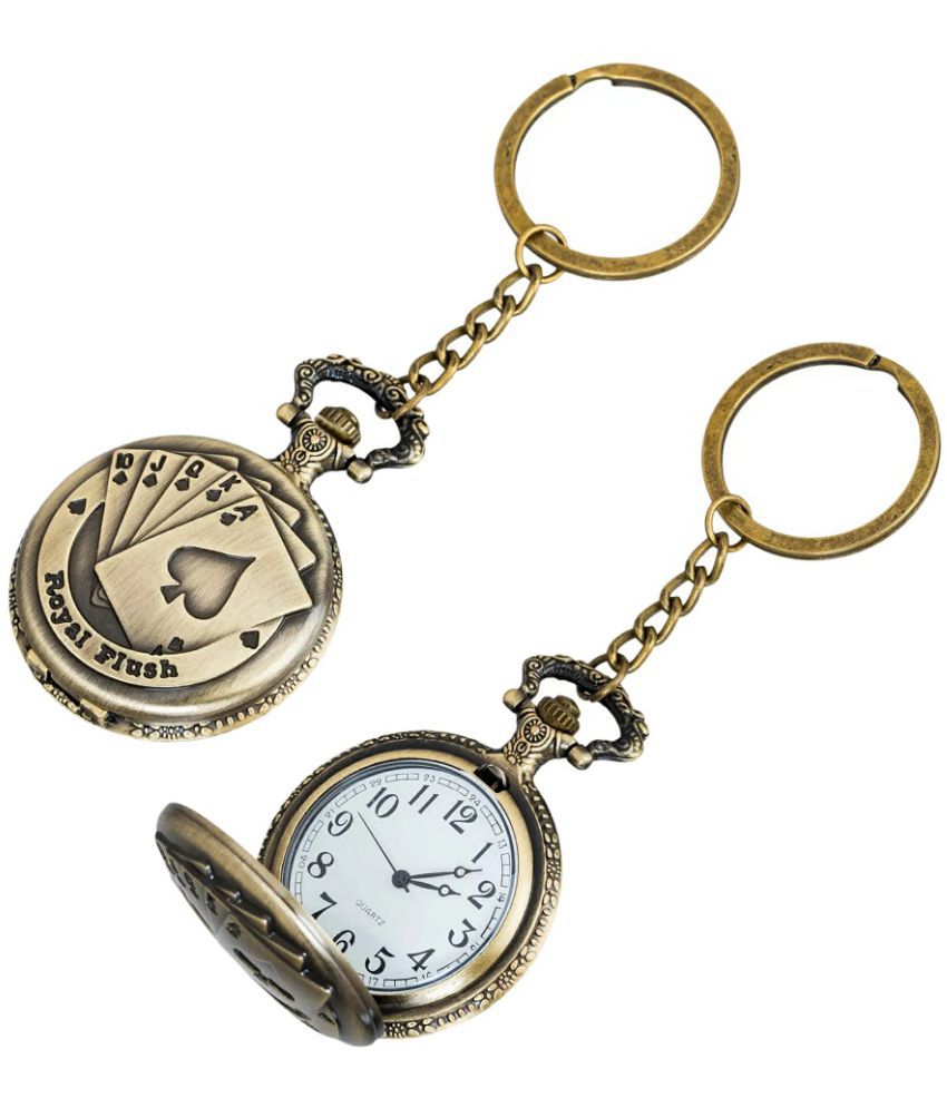     			Gala Time Playing Cards Theme Designer Pocket Watch Vintage Premium Analog Clock Antique Metallic Keyring Gift Key Chain