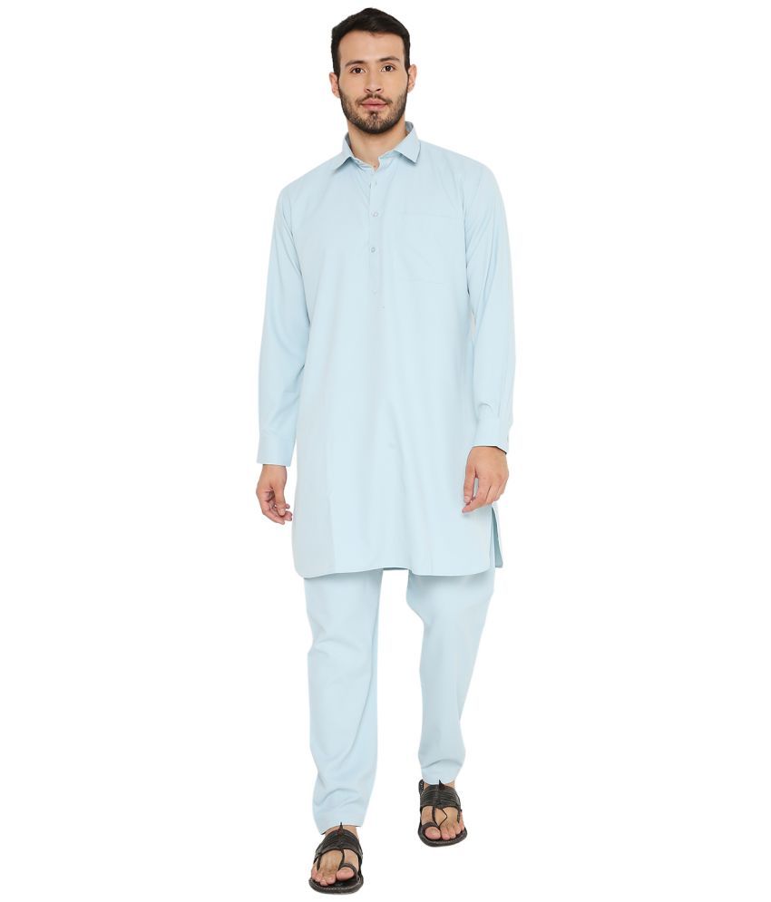     			Maharaja Blue Polyester Blend Kurta Pyjama Set