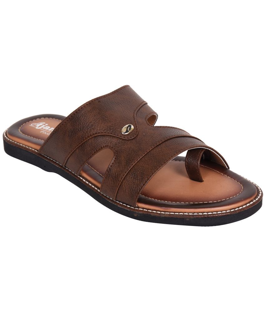     			Ajanta - Brown Synthetic Leather Slipper