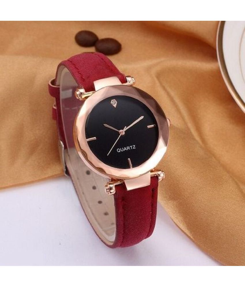     			EMPERO - Red Leather Analog Womens Watch