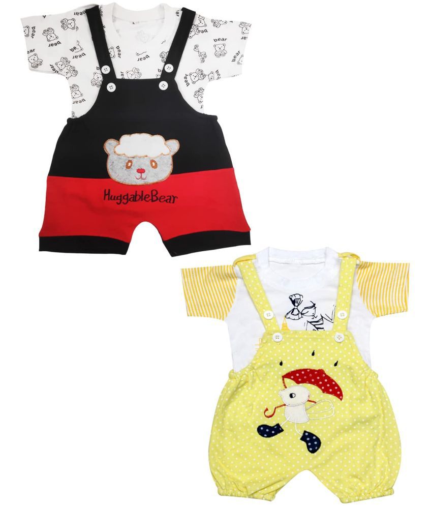     			babeezworld pure Cotton Dungaree for boys and girls (Black & Yellow, 3-6 Months) Pack Of 2