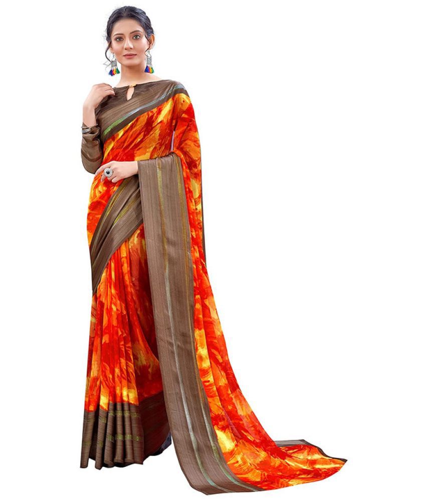     			Sitanjali Orange Satin Saree - Single