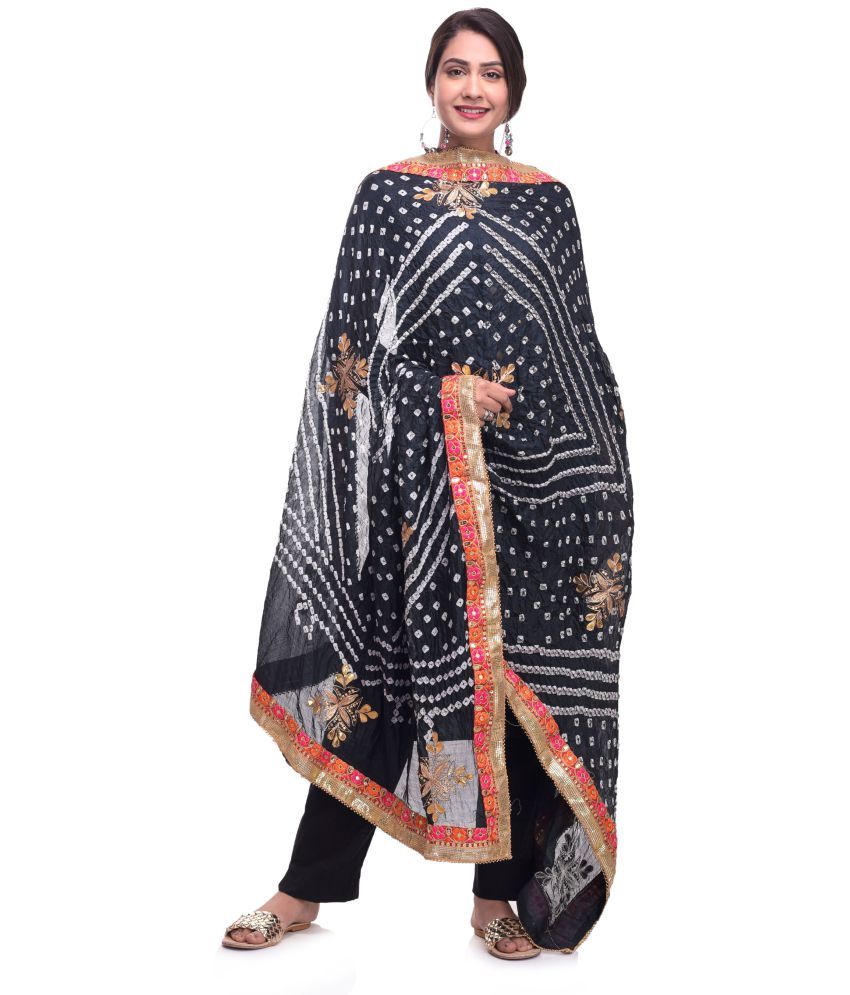     			Apratim Black Art Silk Bandhej Dupatta - Single