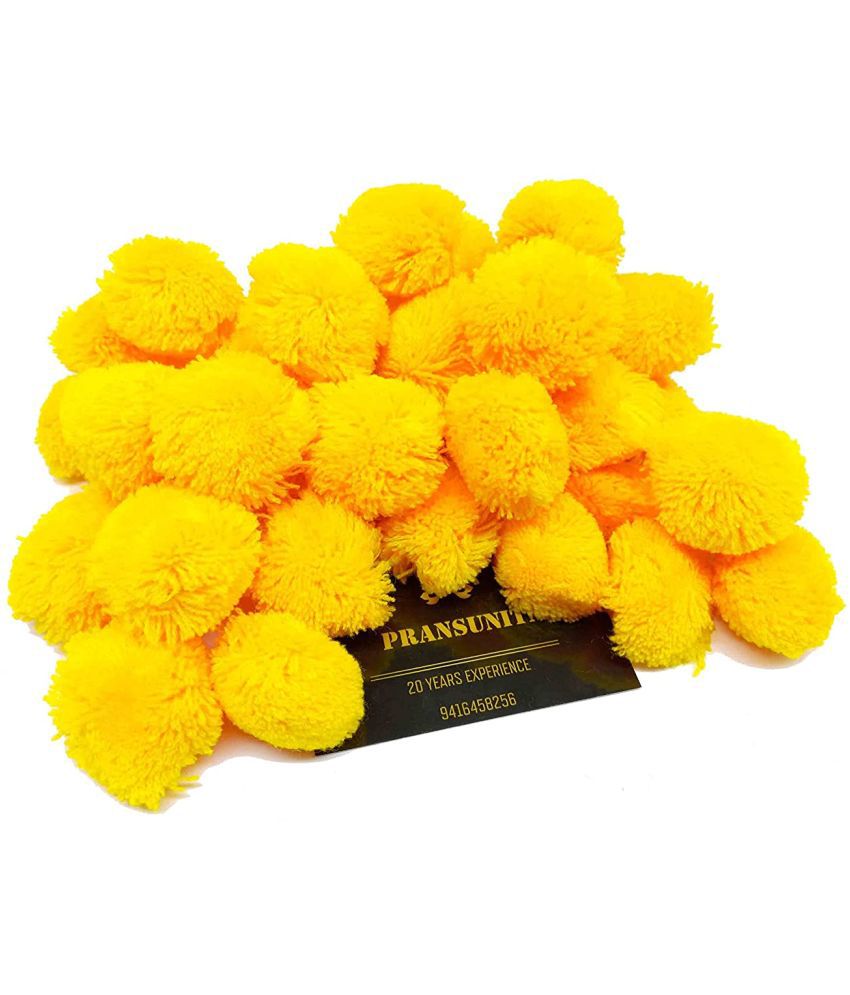     			PRANSUNITA Original Pom Pom Wool Balls, Big Size -35 mm (3.5 cm) Used in Jewellery & Toran Making, Macrame Art, Decorations, Dresses, School Projects, etc, Pack of 50 pcs- Color - Golden Yellow