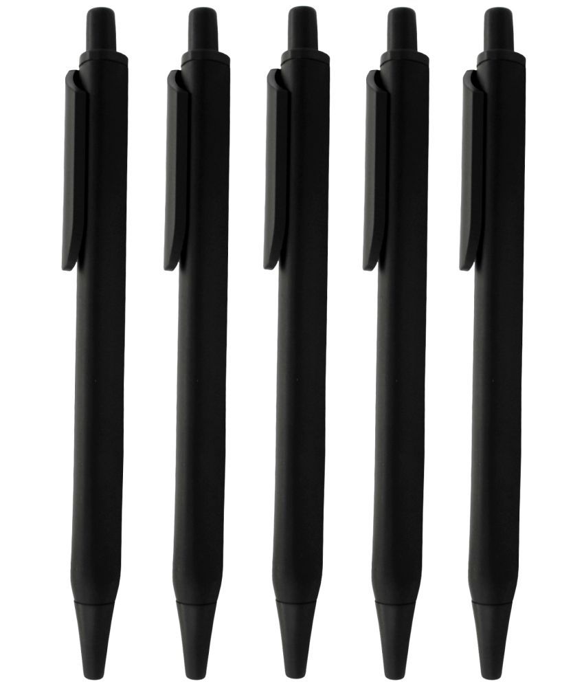     			Metal Pen (pack of 5) Click Mechanism Matte Black Body Retractable Ball Pen (Blue Ink)