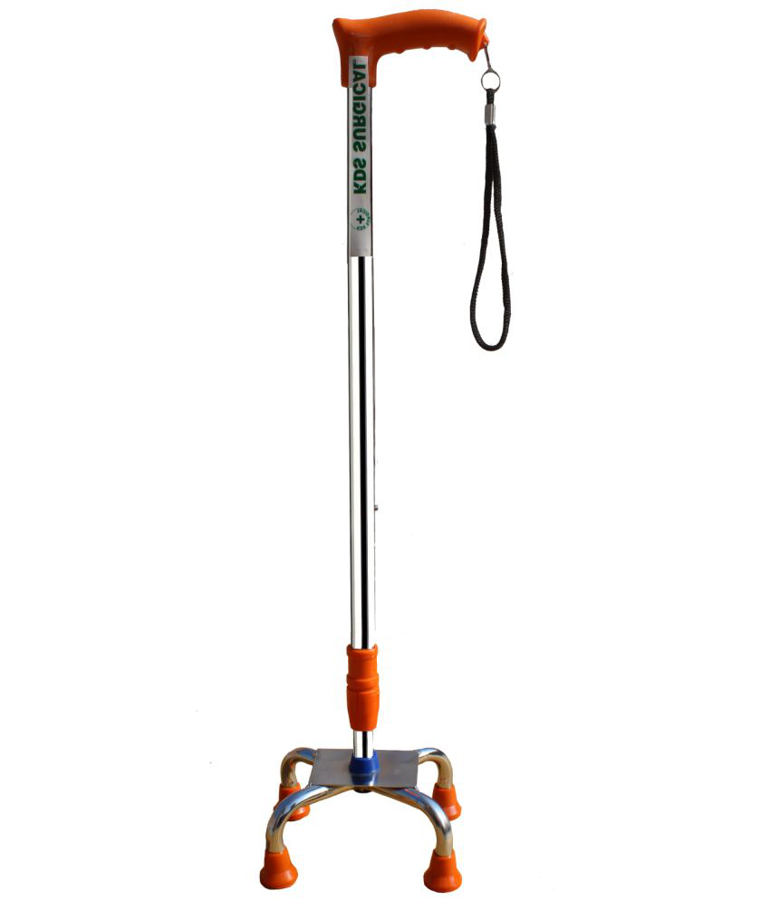     			KDS SURGICAL 4 Leg Chrome Orange Shoe Height Adjustable Walking Sticks