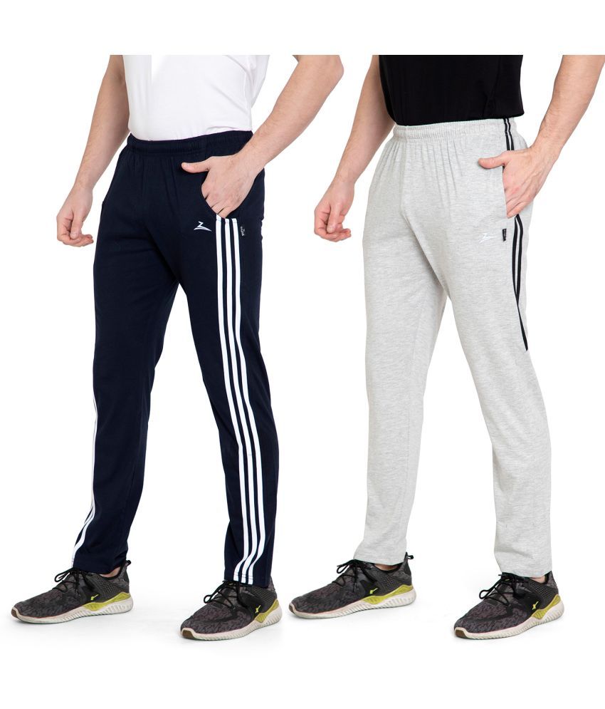     			Zeffit Solid, Striped Men Navy, Grey Track Pants (Pack Of 2 )