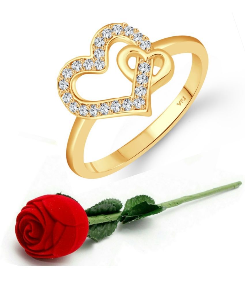     			valentine day ring rose box  Incredible Heart Gold Plated  CZ Ring  for Women