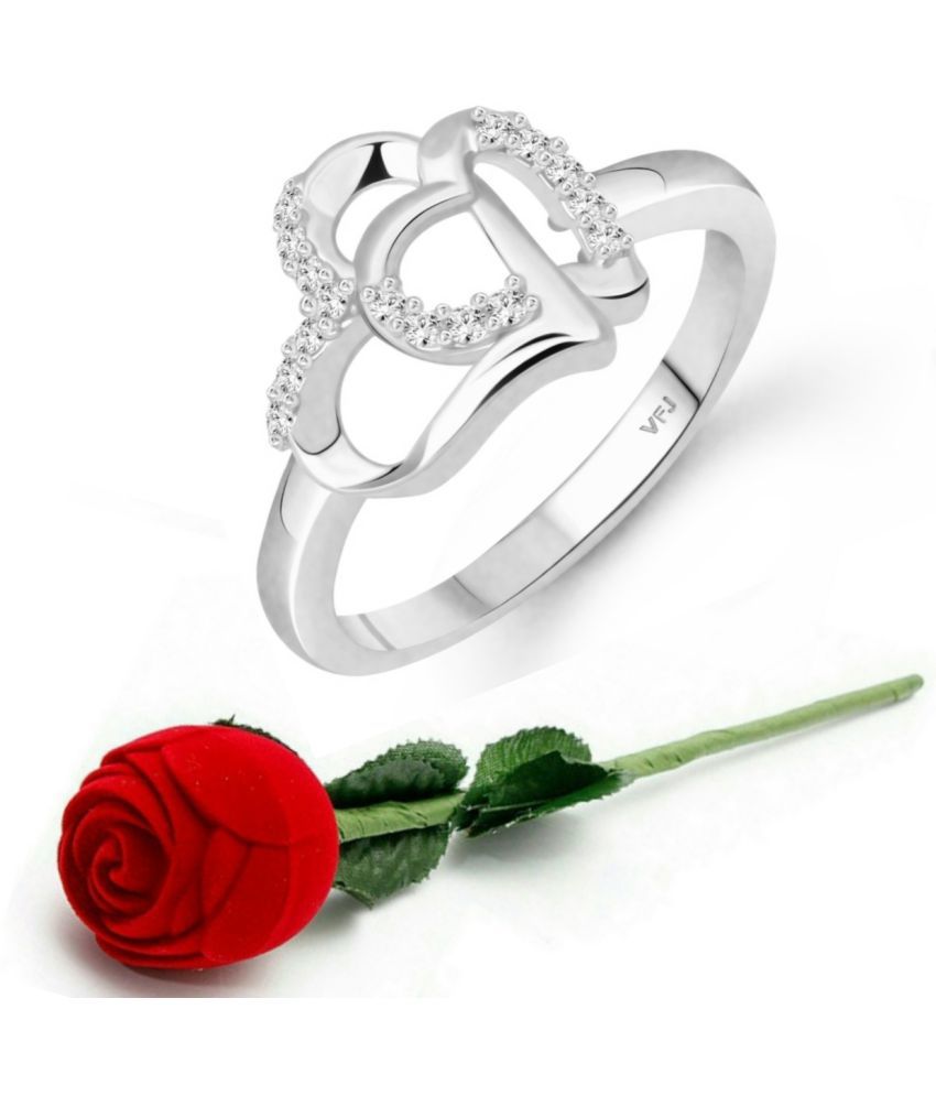     			valentine day ring rose box  Loveble Heart (CZ) Rhodium Plated Ring
