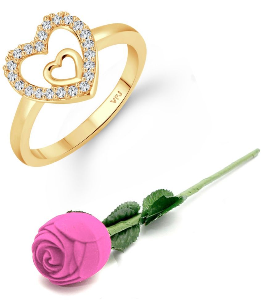     			valentine day ring rose box Silver Royal Heart Designer Ring for Women and Girls