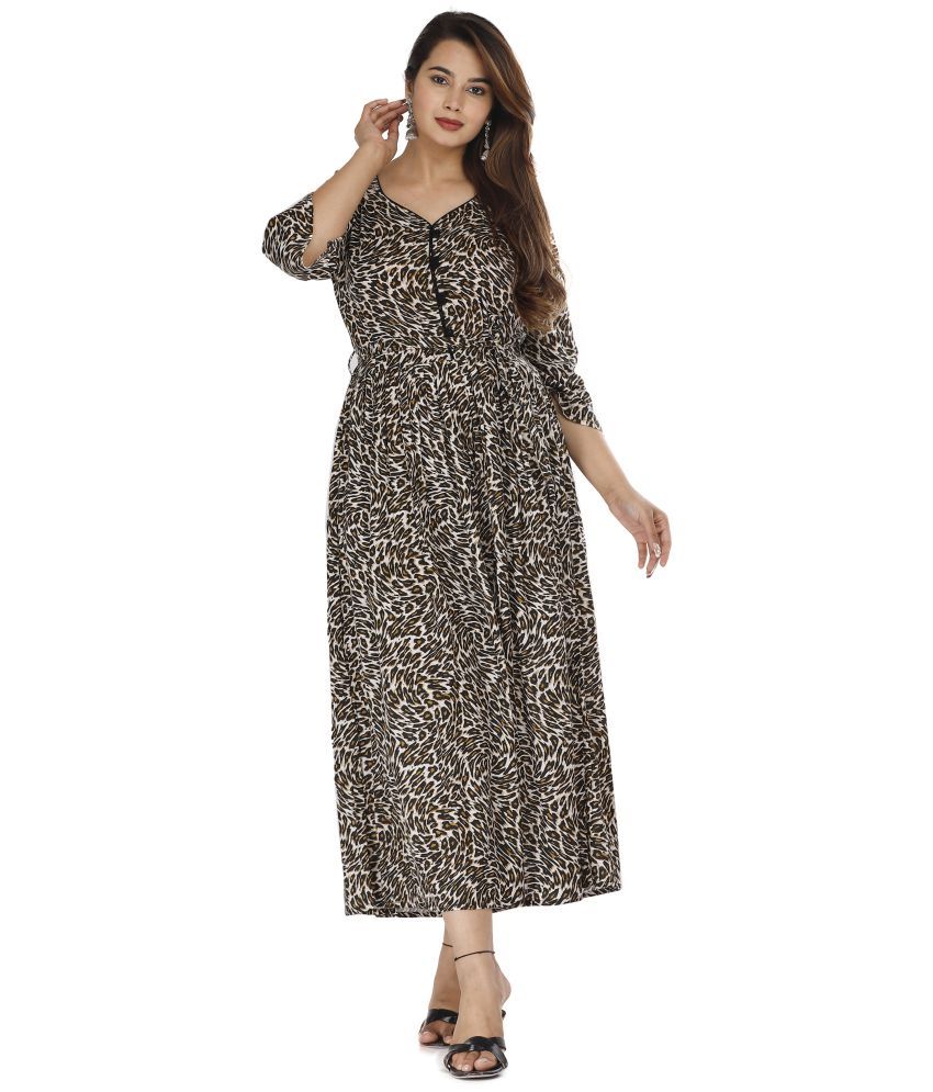     			JC4U Cotton Brown A- line Dress - Single