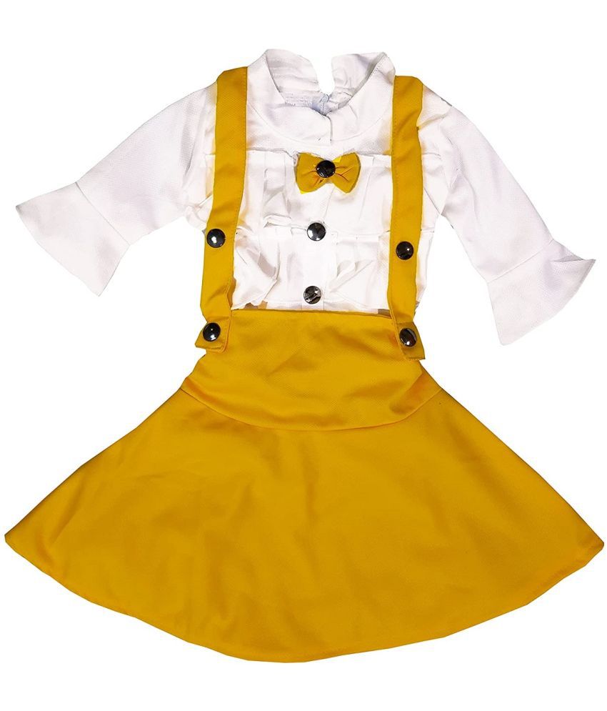     			Baby Girls Knee Length Skirt Dungaree with Full Sleeves Inner Top Clothing Set Western Dress