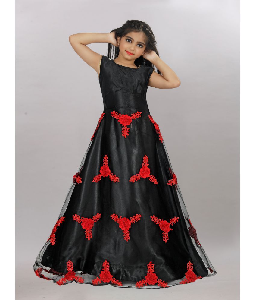     			Julee Girls Net Embroidered Pearl Work Gown Dress (Black_24)