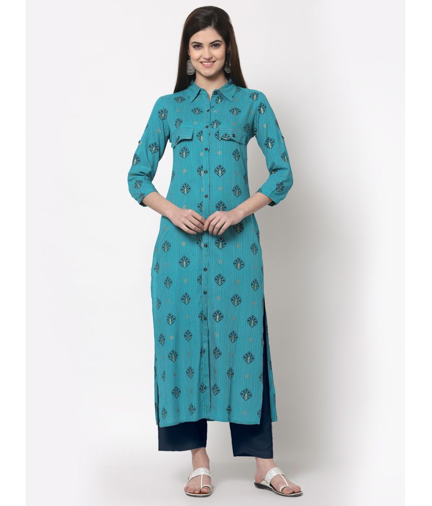     			Kbz - Blue Rayon Women's Straight Kurti ( Pack of 1 )