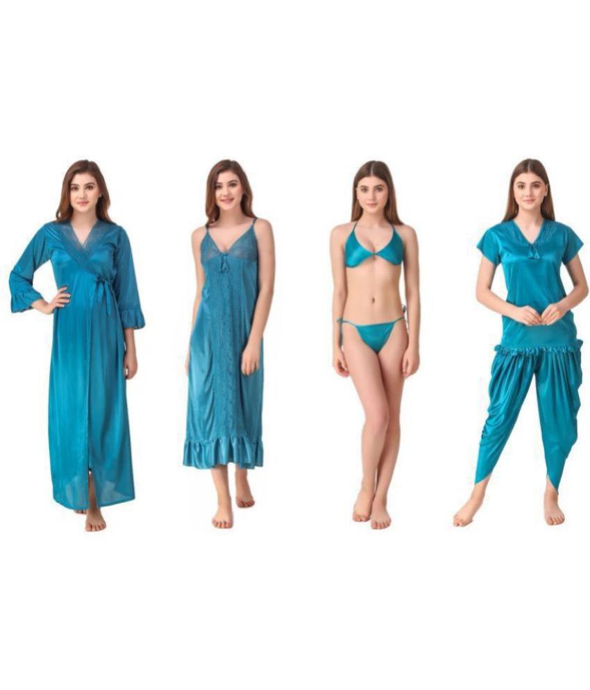     			Romaisa Satin Nighty & Night Gowns - Blue Pack of 6