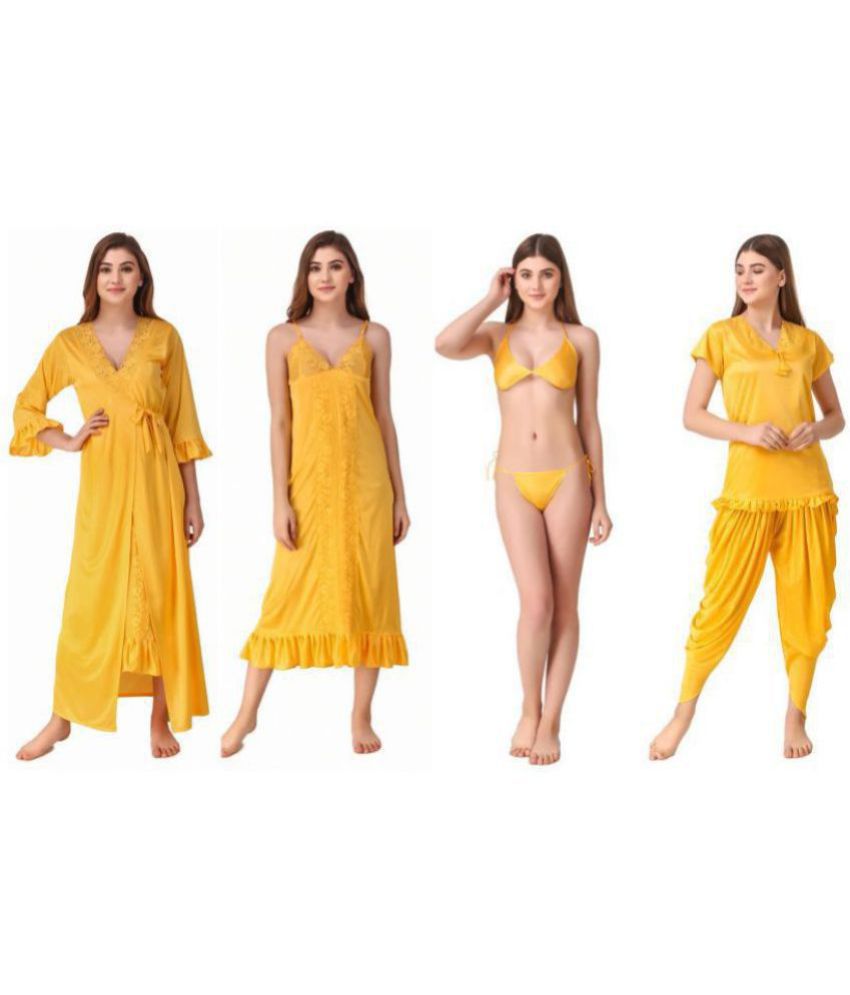     			Romaisa Satin Nighty & Night Gowns - Yellow Pack of 6