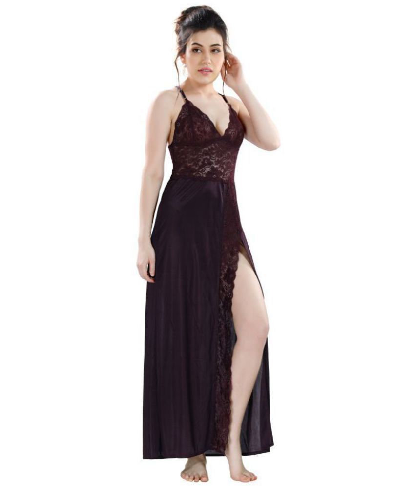     			Romaisa Satin Nighty & Night Gowns - Brown Single