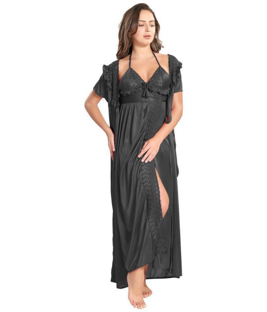     			Romaisa Satin Nighty & Night Gowns - Black Pack of 2