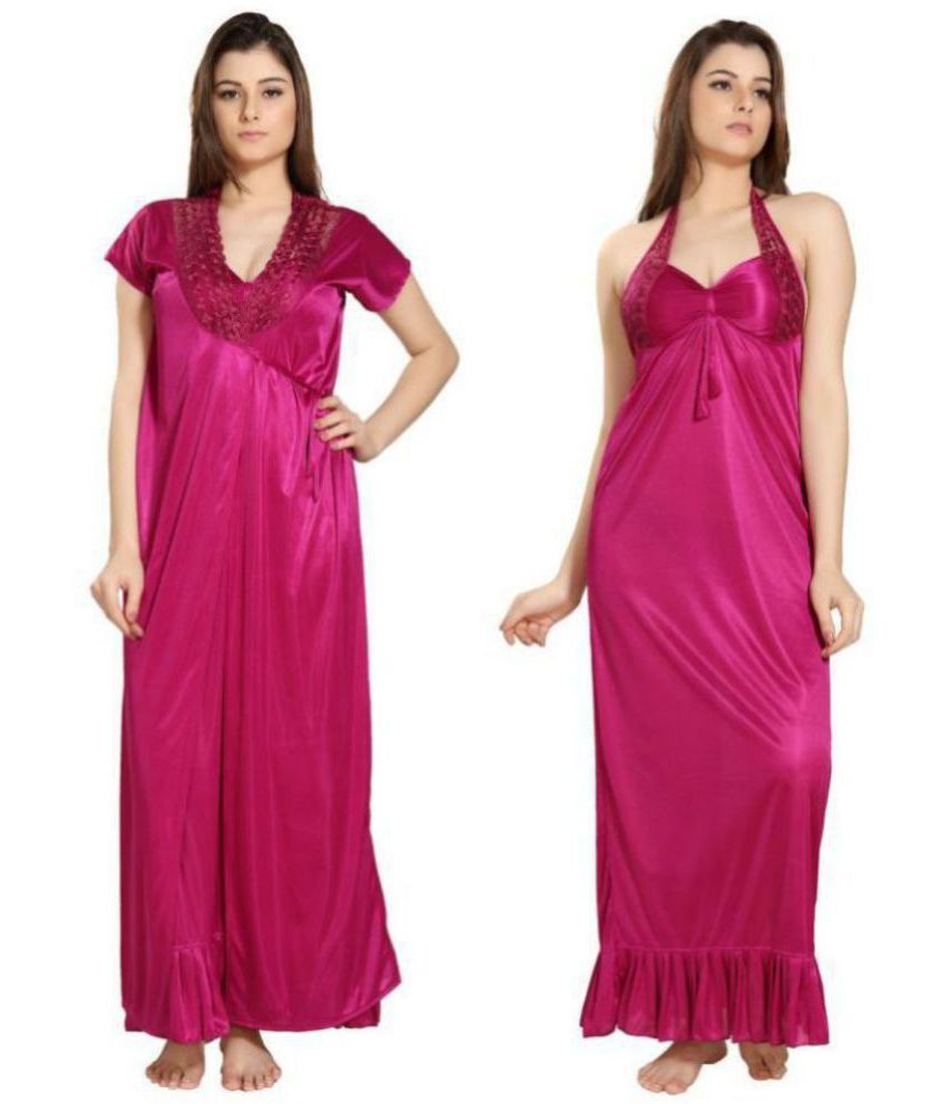     			Romaisa Satin Nighty & Night Gowns - Purple Pack of 2