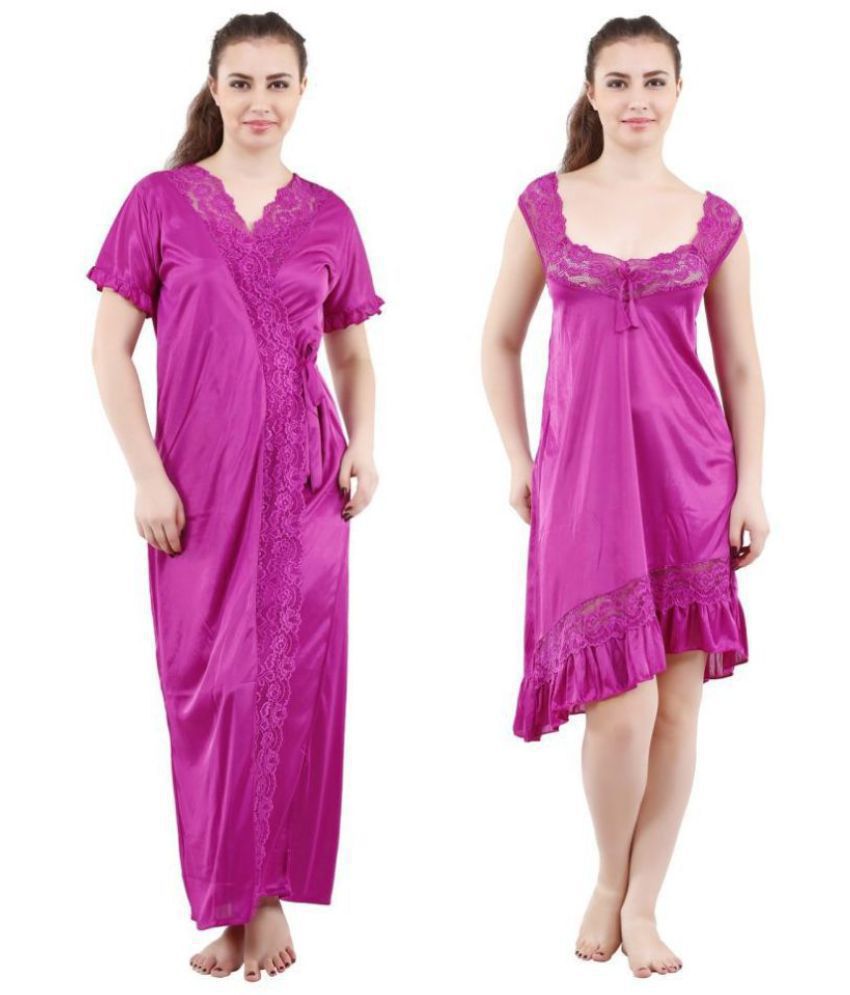     			Romaisa Satin Nighty & Night Gowns - Purple Pack of 2