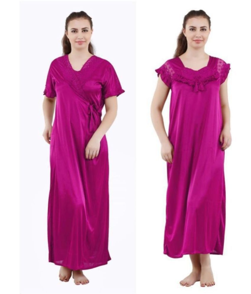     			Romaisa Satin Nighty & Night Gowns - Purple Pack of 2