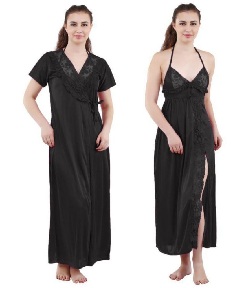     			Romaisa Satin Nighty & Night Gowns - Black Pack of 2