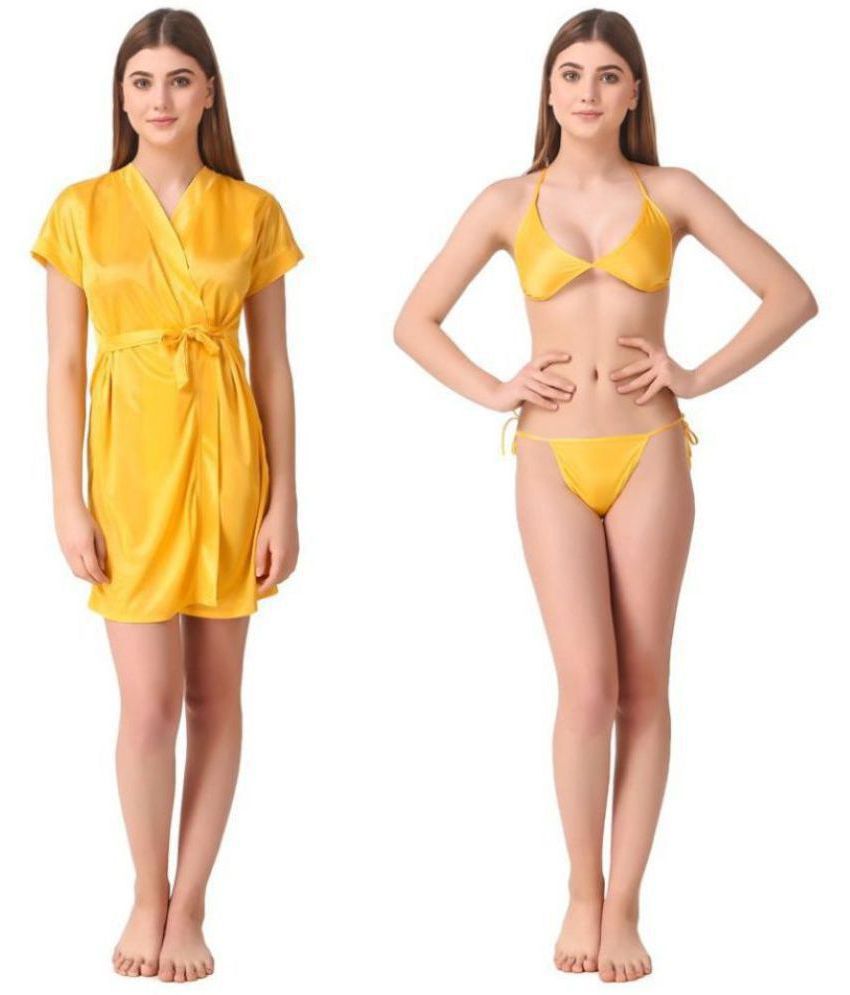     			Romaisa Satin Robes - Yellow Pack of 3