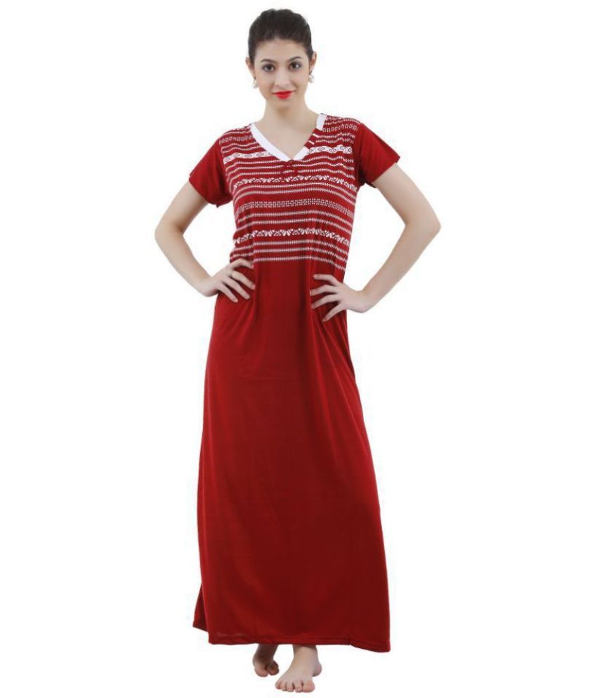     			Romaisa Viscose Night Dress - Maroon Single