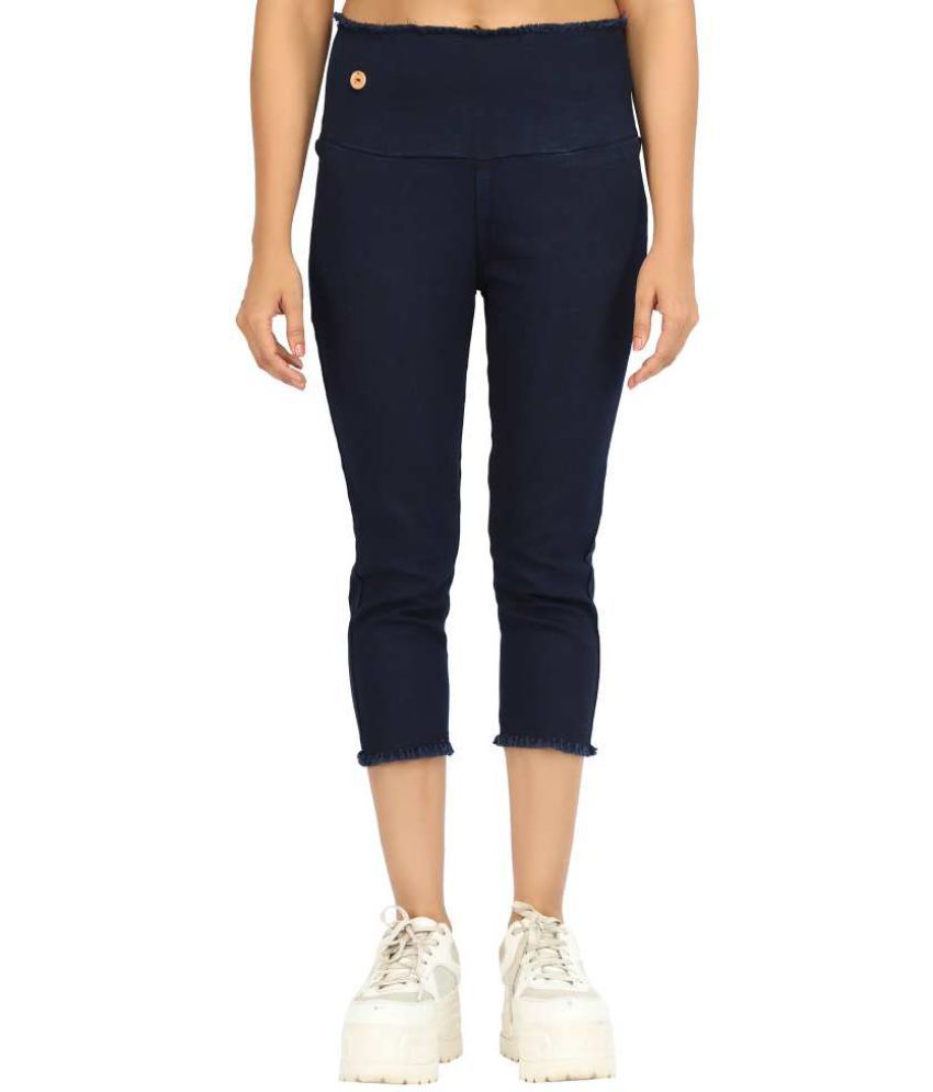     			AngelFab Navy Cotton Solid Capri - Single