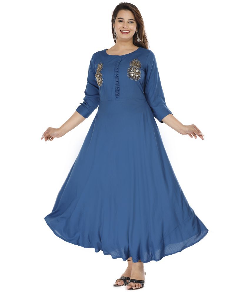     			HIGHLIGHT FASHION EXPORT Rayon Blue A- line Dress - Single