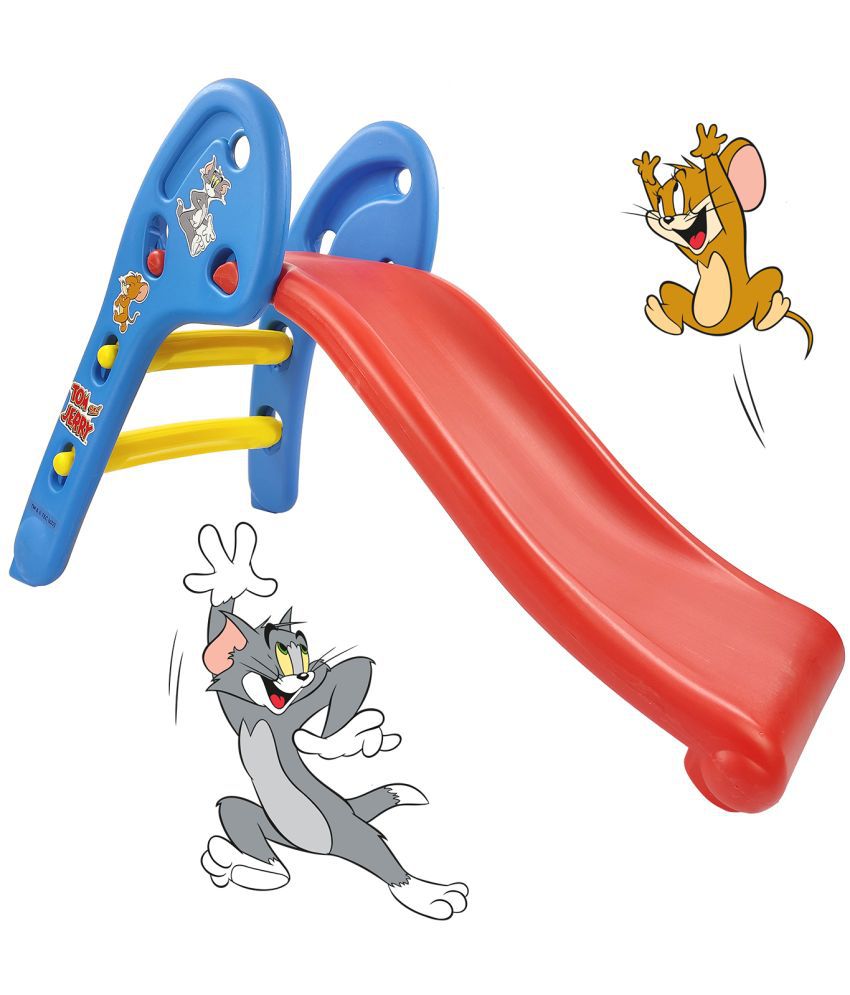 NHR Garden Slide for Kids - Foldable Slider with Tom & jerry Carton Sticker- Perfect, Toys for Home, Indoor or Outdoor (1 to 5 Years, Blue)