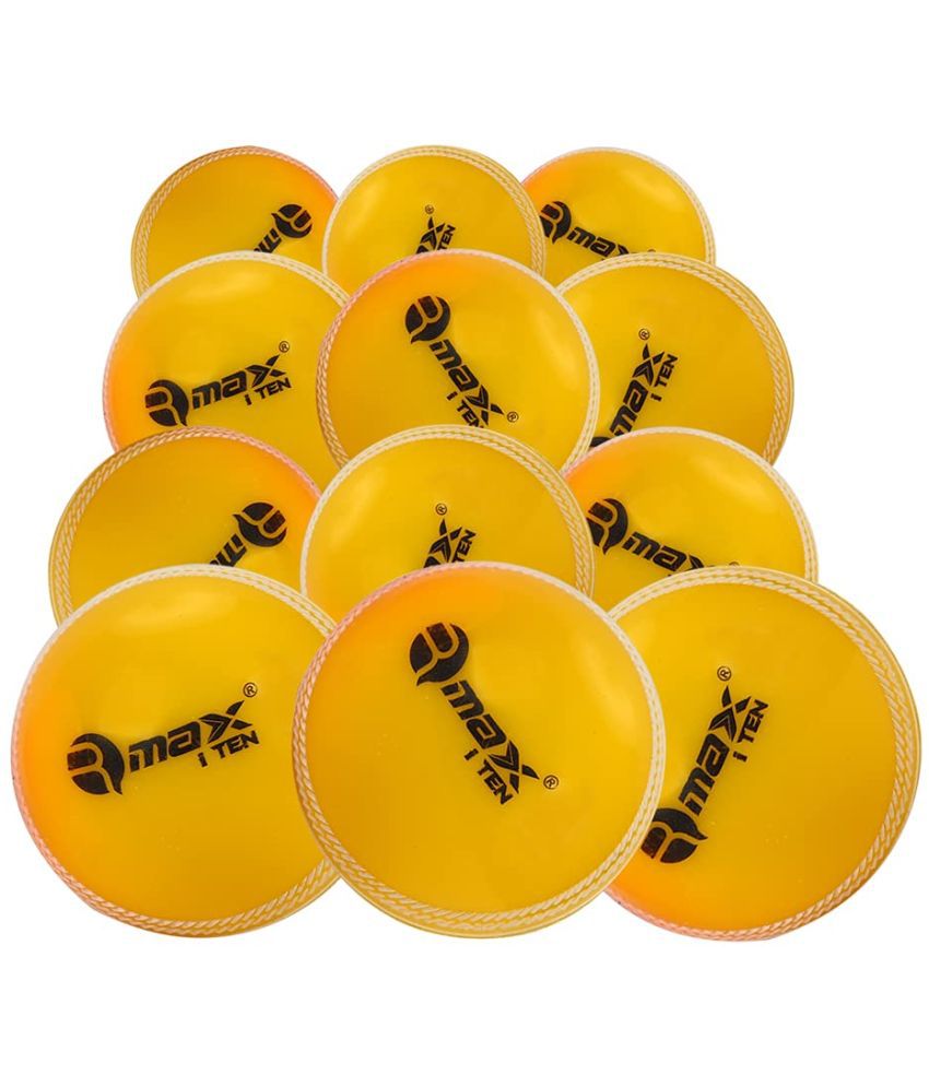     			Rmax i-10 PVC Cricket Ball for Practice, Training, Matches for All Age Group (Knocking Ball, Hard Shot Ball, i-10 Soft Ball) (Yellow, Pack of 12)