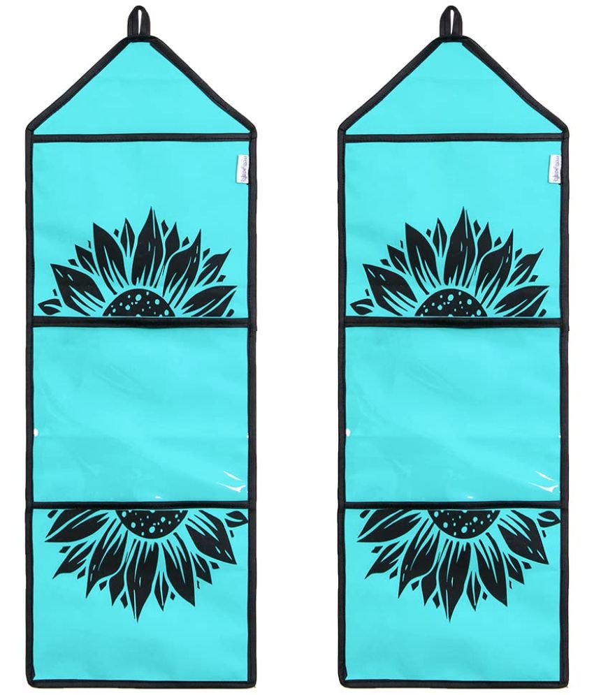     			PRETTY KRAFTS Over The Door File Organizer, Hanging Wall Mounted Storage Holder Pocket Chart for Magazine, Notebooks, Planners, Mails,3 Large Pockets(Sea Green with Screen Print),Set of 2