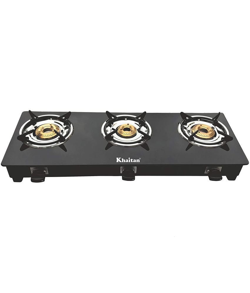 Khaitan 3 Burner Gas Stove BPJIO Black Toughened Glass Top, manual