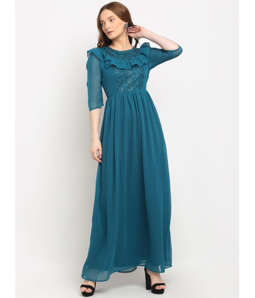 La Zoire - Georgette Green Women's Fit And Flare Dress ( )