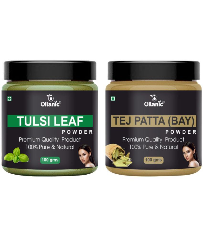     			Oilanic 100% Pure Tulsi Powder & Tej Patta Powder-Skincare Hair Mask 200 g Pack of 2