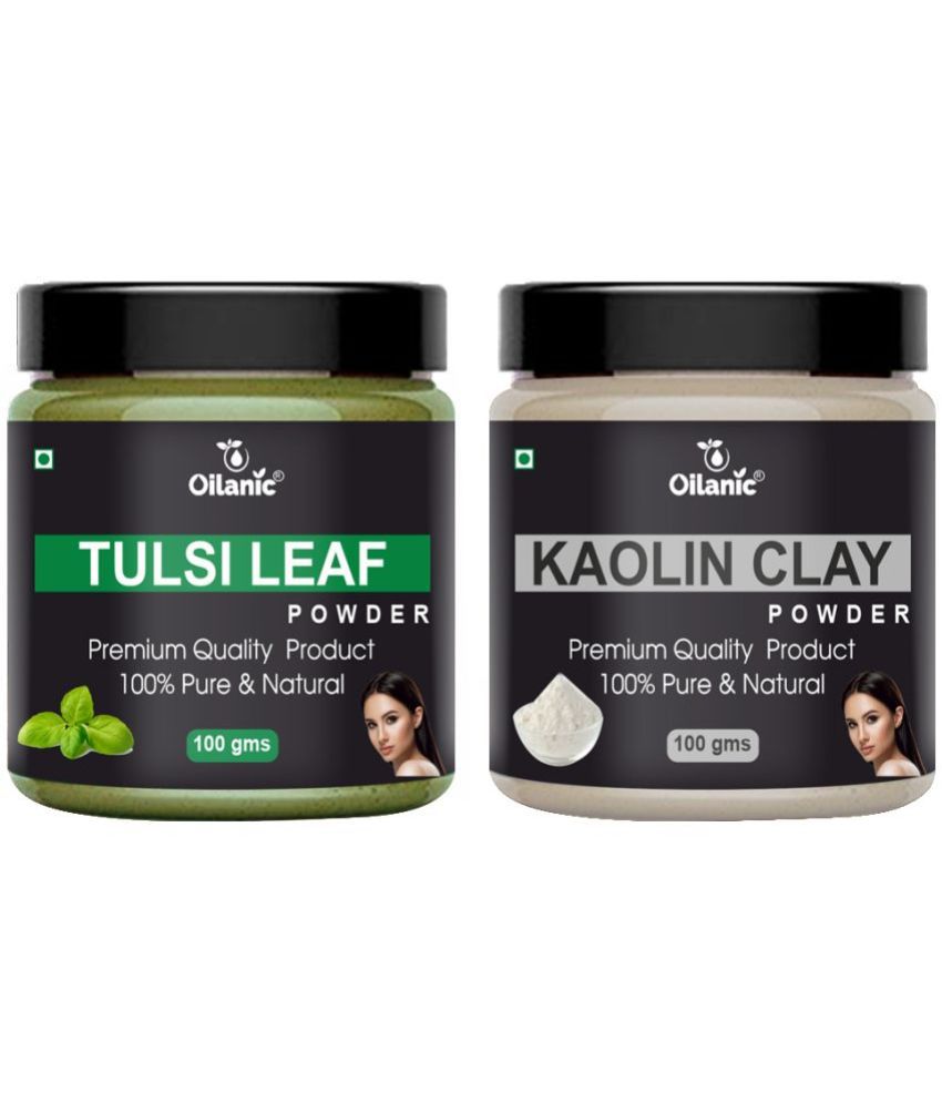     			Oilanic 100% Pure Tulsi Powder & Kaolin Clay Powder For Skin Hair Mask 200 g Pack of 2