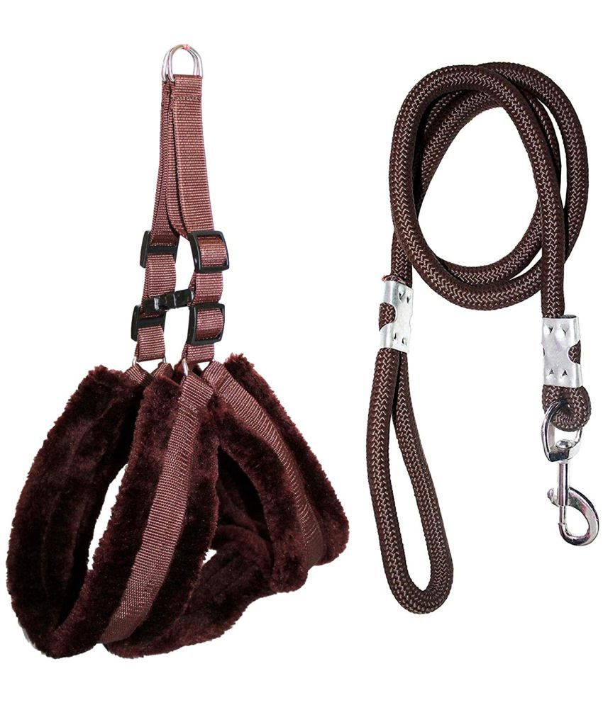     			Petshop7 Fur Padded  Nylon Dog Harness Dog Leash  Rope Small (Chest Size - 23-28inch)