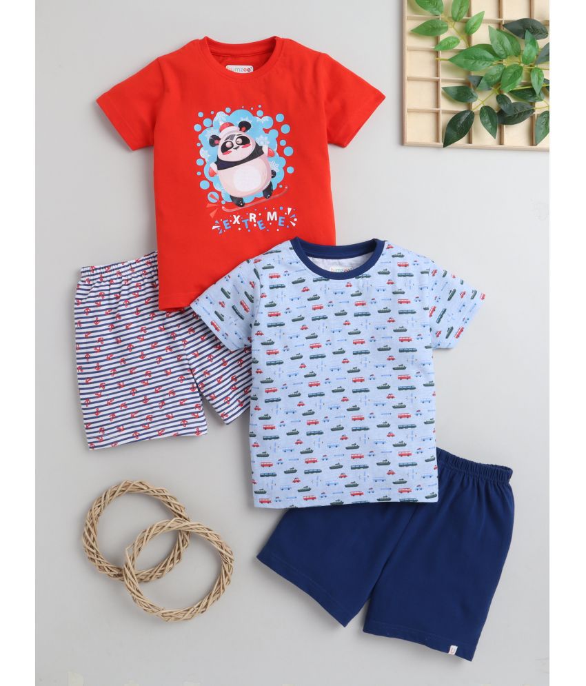     			BUMZEE Red & Navy Boys T-Shirt & Short Set Pack of 2 Age  - 5-6 Years