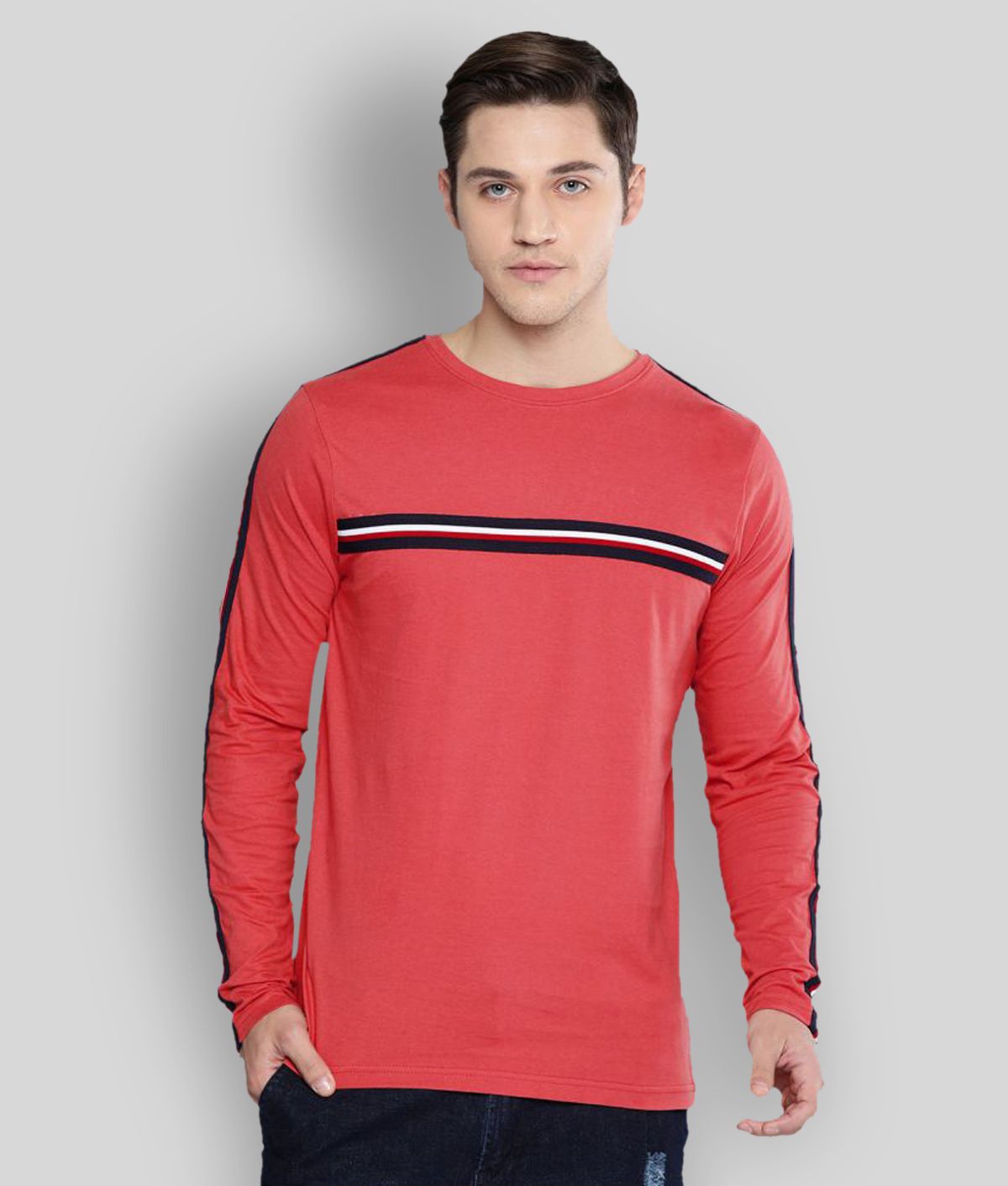 Red Cotton Regular Fit Men's T-Shirt 