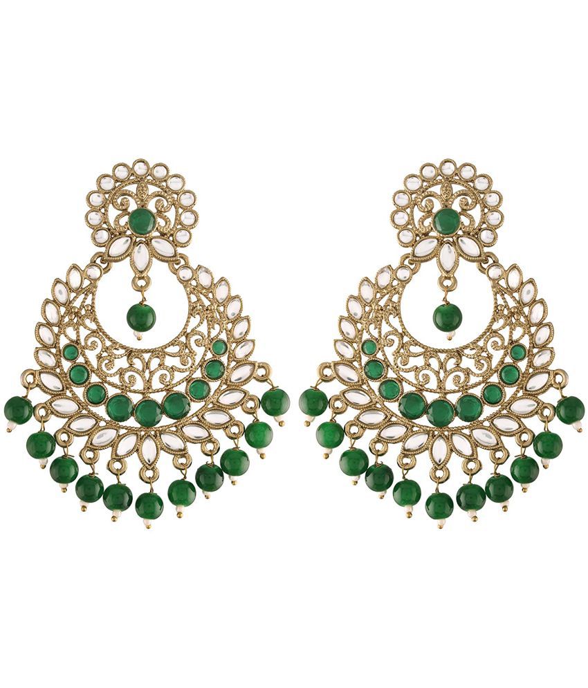     			I Jewels 18K Gold Plated Kundan & Pearl Studded Chandbali Earrings For Women/Girls (E2867G)