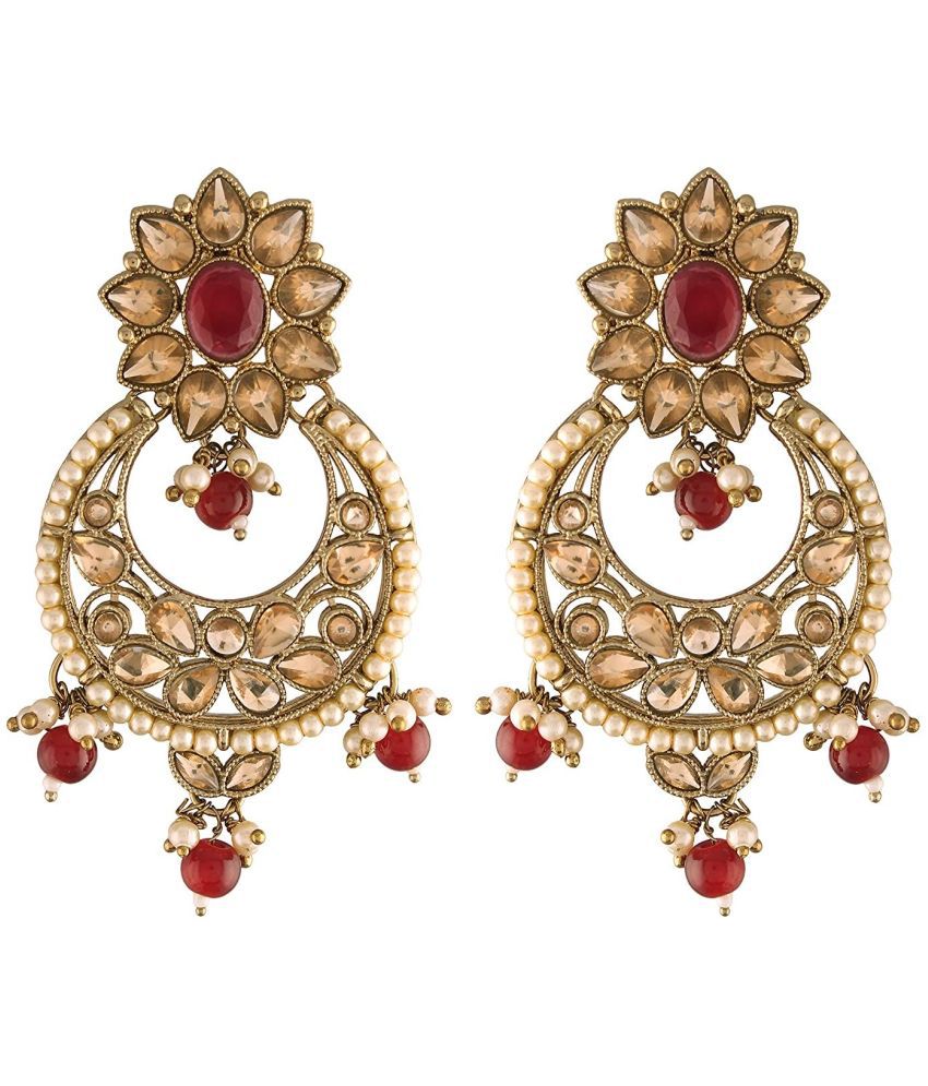     			I Jewels 18K Traditional Gold Plated Kundan & Pearl Studded Chandbali Earrings for Women/Girls (E2868M)