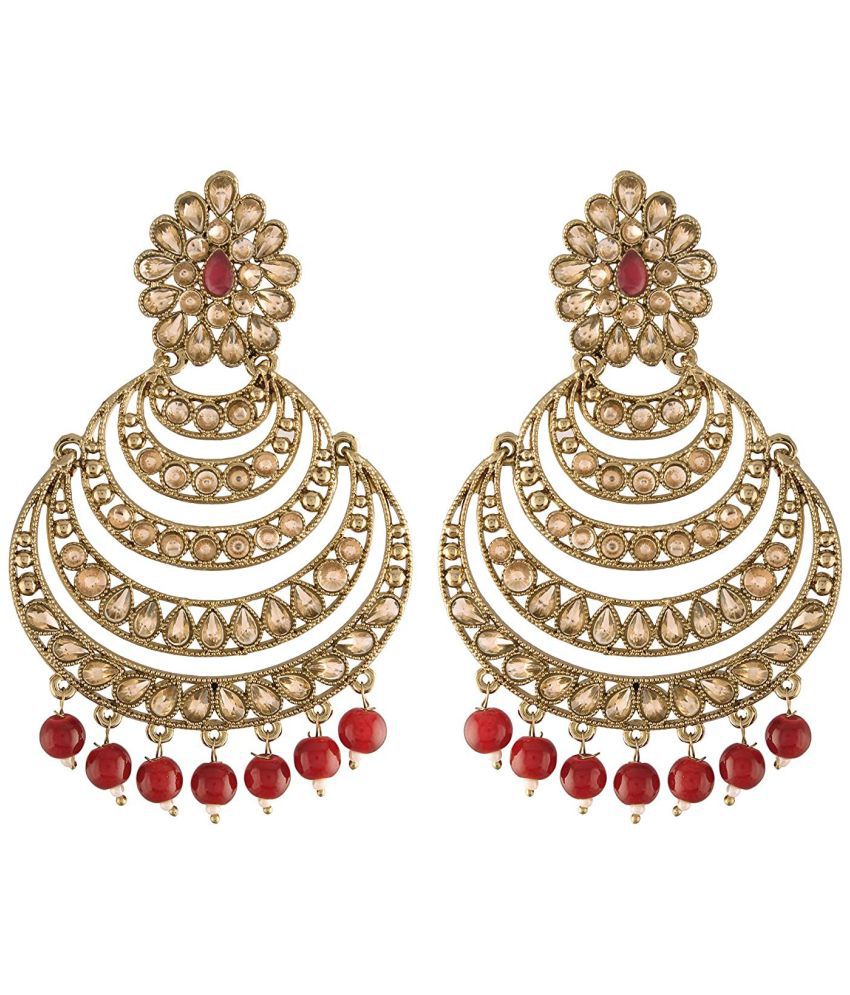     			I Jewels 18K Traditional Gold Plated Kundan & Pearl Studded Chandbali Earrings for Women/Girls (E2869M)